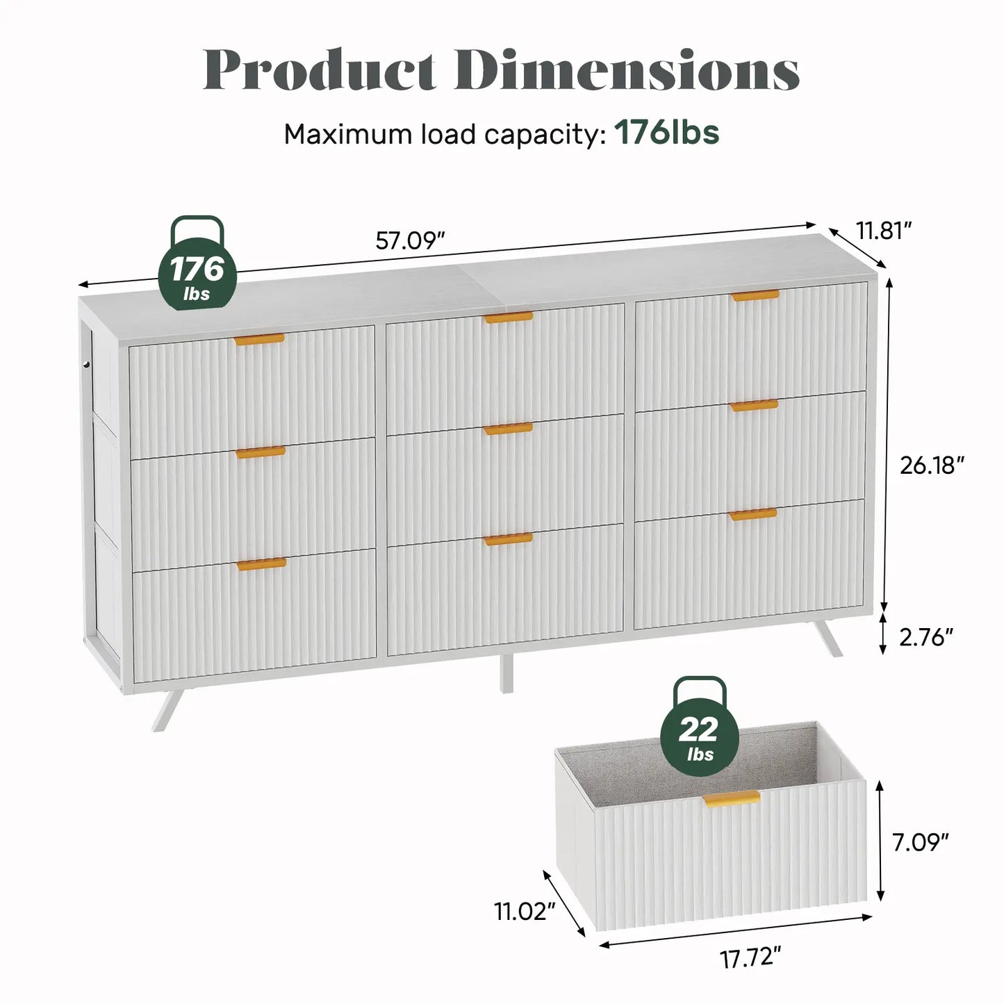 【Deals for You】9 Fabric Drawer Dresser for Bedroom, 57" Fluted Wooden Chest with Fabric Drawers, Modern Media Console & TV Stand for 35/45/55 Inch TV, Large Storage Organizer Cabinet with Reinforced Base