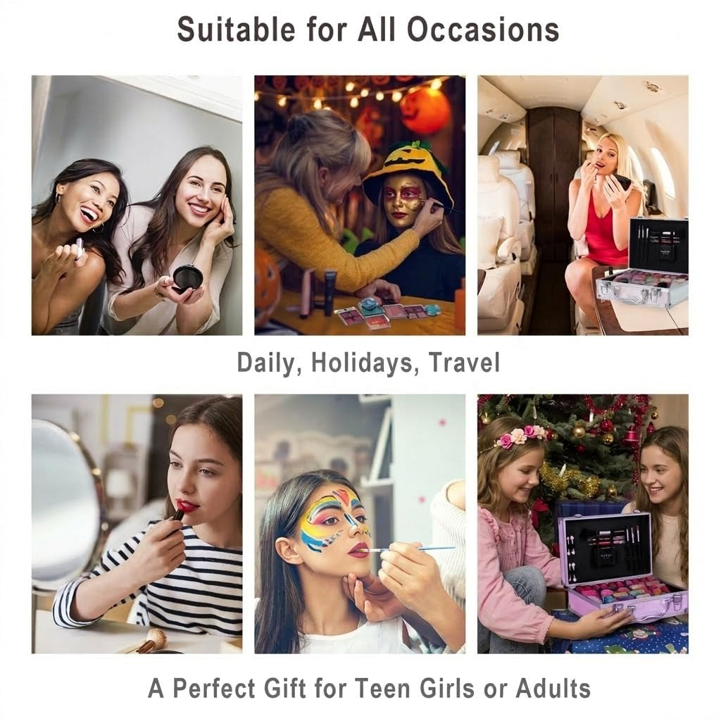 Makeup Kit for Girls and Women - Full Starter Cosmetics Set with Eye Shadow Palette, Blush, Lip Gloss, Lip & Eye Pencil and Mirror