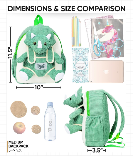Triceratops Dinosaur Backpack for Toddlers Ages 4-5, Ideal Gift for Boys and Girls
