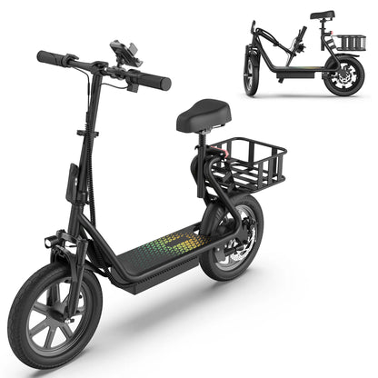 500W Electric Scooter for Adults with Seat, 48V 10.4Ah Battery, Top Speed 22 Mph, Driving Range 21-27 Miles,Pet-Friendly Design with Rear Basket Scooters
