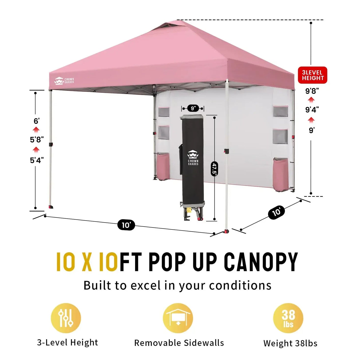 CROWN SHADES Canopy Tent 10X10 Pop up Canopy Outdoor Shade with Pockets Sidewall, Easy up Sun Shelter with One Person Set up Center Lock, Portable Instant Camping Beach Canopy Tents,Outdoorfurnitureset