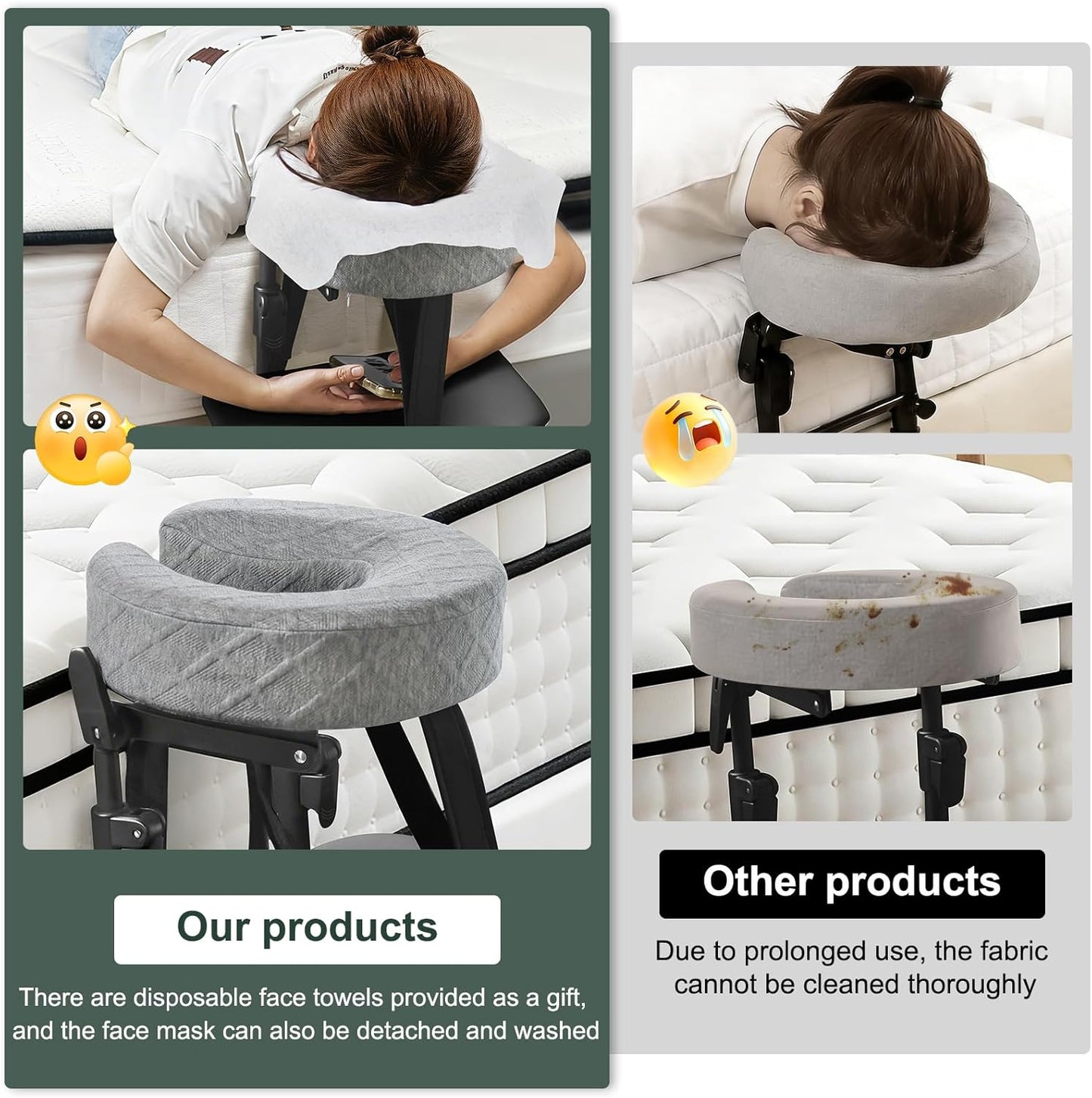 Massage Headrest for Bed, Adjustable Headrest Face Pillow Cradle & Face Cushion Support Bracket, Portable Massage Table Kit for Sleeping Mattress, Face down Pillow after Eye Surgery