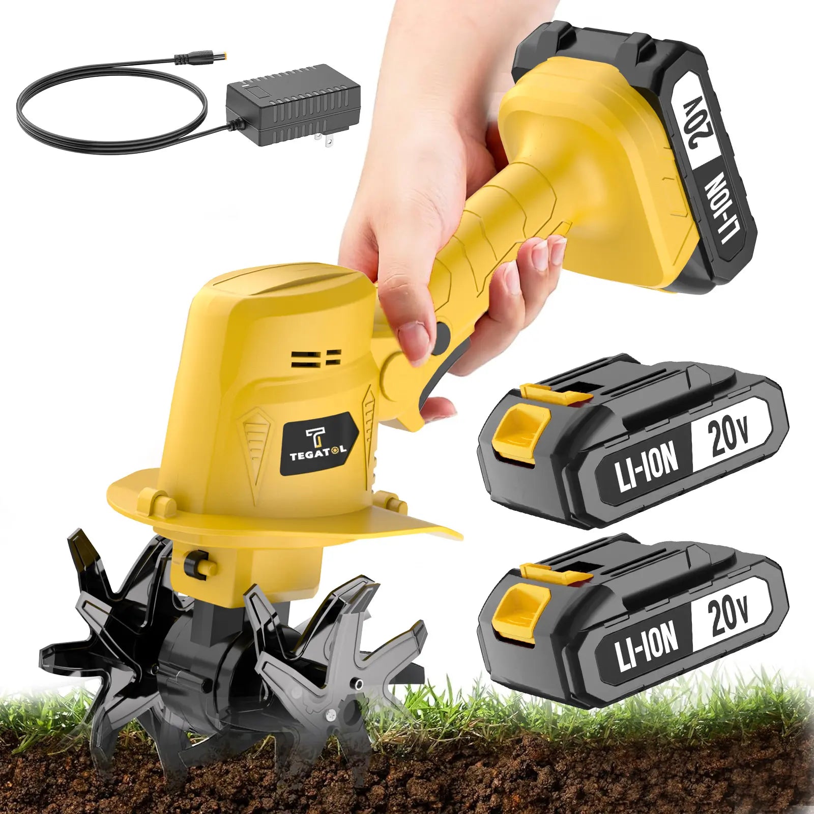 【Fathersdaygift】20V Cordless Electric Tiller, Handheld Mini Garden Cultivator, 235RPM Soil Tiller for Weeding, Soil Loosening, Tilling & Garden Landscaping, 5-Inch Width, 4-Inch Depth