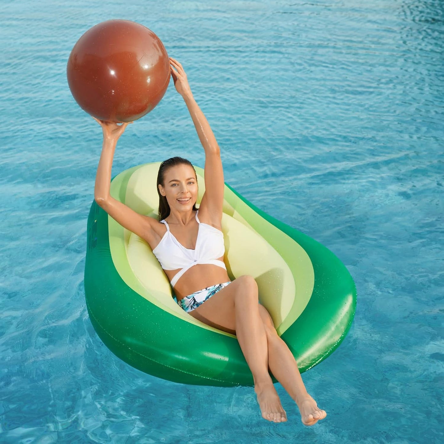 Inflatable Avocado Pool Float Floatie with Ball Water Fun Large Blow up Summer Beach Swimming Floaty Party Toys Lounge Raft for Adults (L)