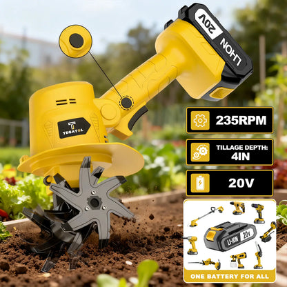 【Fathersdaygift】20V Cordless Electric Tiller, Handheld Mini Garden Cultivator, 235RPM Soil Tiller for Weeding, Soil Loosening, Tilling & Garden Landscaping, 5-Inch Width, 4-Inch Depth