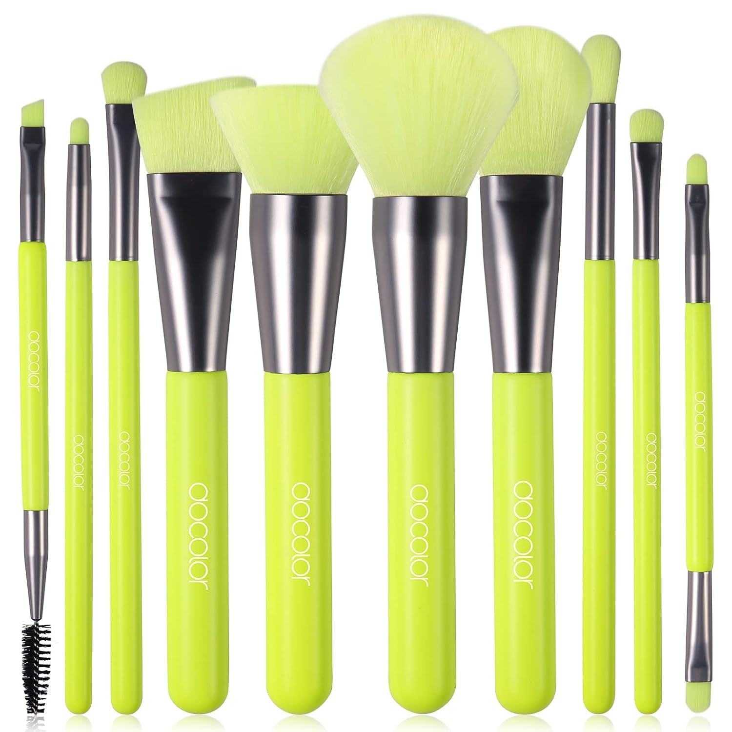 Makeup Brushes 10Pcs Makeup Brush Set Premium Synthetic Powder Kabuki Foundation Contour Blush Concealer Eye Shadow Blending Liner Make up Brush Kit - Neon Green