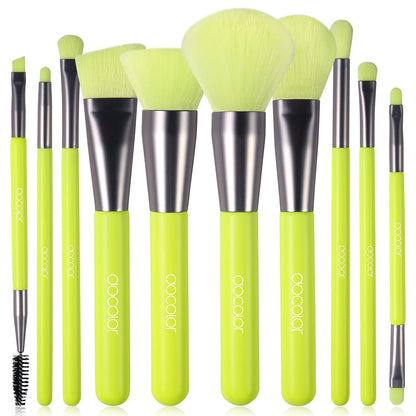 Makeup Brushes 10Pcs Makeup Brush Set Premium Synthetic Powder Kabuki Foundation Contour Blush Concealer Eye Shadow Blending Liner Make up Brush Kit - Neon Green