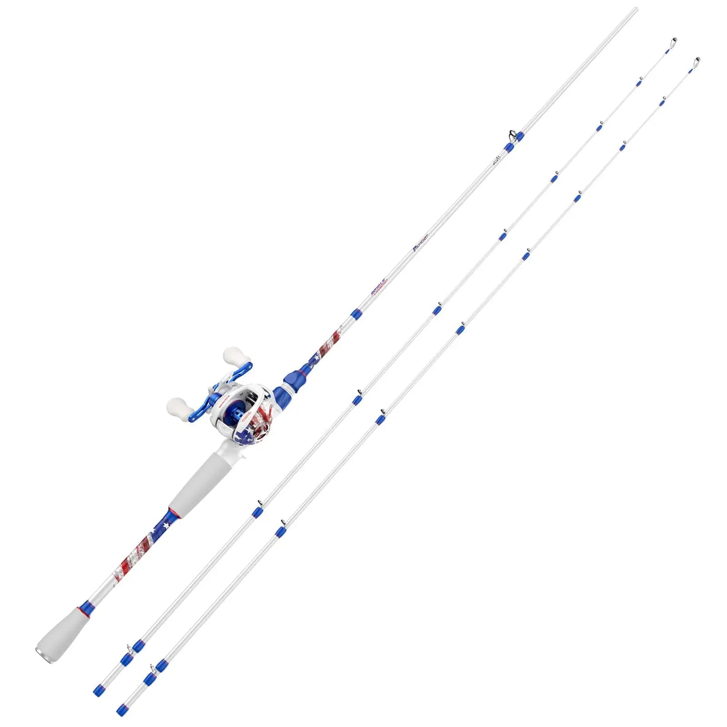 【Summer Wins】Kastking Patriot Fishing Combo - Special Edition Red White Blue Baitcaster Rod and Reel Combo | 9+1 Bearings Smooth Waterdrop Reel with Dual-Tip Rod