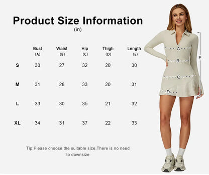MASKERT Women'S Long Sleeve Fitted Dress with Built-In Shorts for Fitness & Commuting
