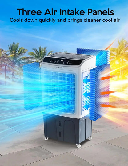 VAGKRI 35" Evaporative Air Cooler, 2100-3000CFM Swamp Cooler, 120°Oscillation Air Cooler with Remote Control, 24H Timer, 3 Modes & Wind Speeds for Outdoor Indoor Use, 9.2-12Gallon