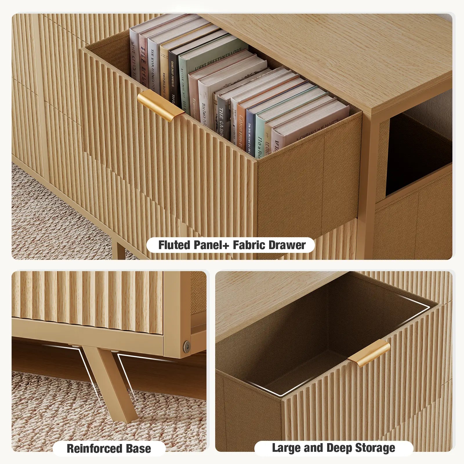 【Deals for You】9 Fabric Drawer Dresser for Bedroom, 57" Fluted Wooden Chest with Fabric Drawers, Modern Media Console & TV Stand for 35/45/55 Inch TV, Large Storage Organizer Cabinet with Reinforced Base