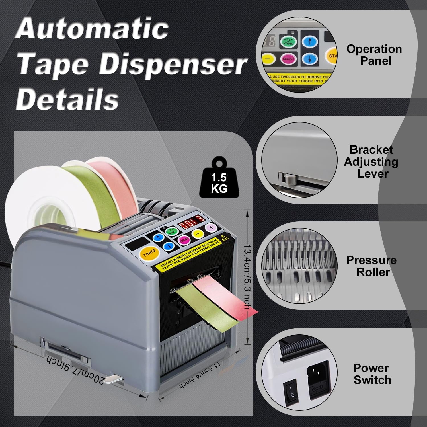 Ribbon Cutting Machine, Automatic Tape Dispenser Cutting 6-60Mm Width 999Mm Max Cutting Length, Electric Tape Cutting Machine for Office Shipping, Businesses, Home Use