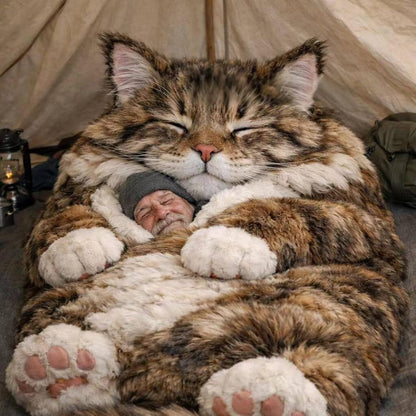 Giant Fluffy Cat Sleeping Bag for Adults - Soft Plush Cat Shaped Sleeping Bag for Human, Cozy & Warm Envelope Style Blanket Animal Shaped Sleep Bags for Home Camping Travel