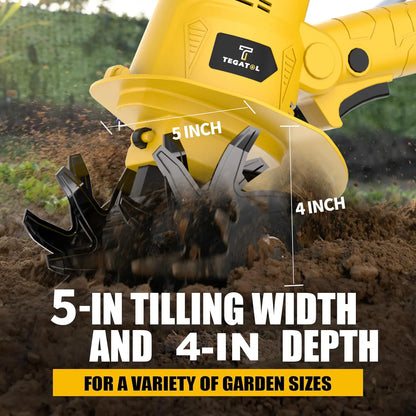 【Fathersdaygift】20V Cordless Electric Tiller, Handheld Mini Garden Cultivator, 235RPM Soil Tiller for Weeding, Soil Loosening, Tilling & Garden Landscaping, 5-Inch Width, 4-Inch Depth