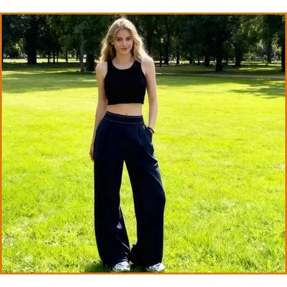Women'S Elastic High-Waisted Wide Leg Pants - American Retro Loose Straight Lightweight Quick-Dry Breathable Casual Everyday Chic Bottoms