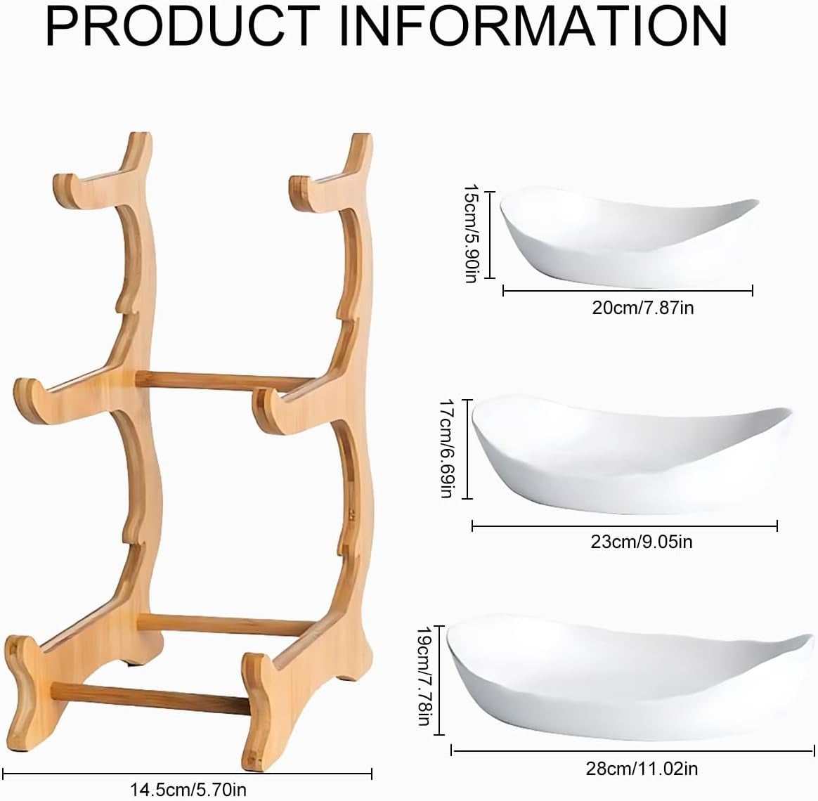 3 Tier Fruit Bowl with Bamboo Stand for Kitchen Counter,Ceramic Fruit Basket Large Capacity for Fruit Vegetable Storage,Snack Dessert Cake Tray Plate Rack for Party Wedding (White)
