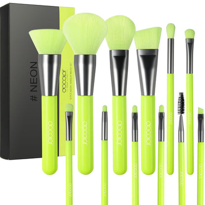 Makeup Brushes 10Pcs Makeup Brush Set Premium Synthetic Powder Kabuki Foundation Contour Blush Concealer Eye Shadow Blending Liner Make up Brush Kit - Neon Green