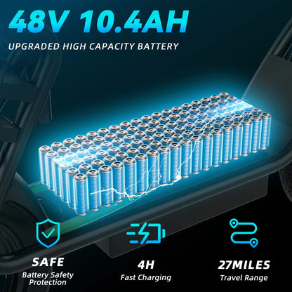 500W Electric Scooter for Adults with Seat, 48V 10.4Ah Battery, Top Speed 22 Mph, Driving Range 21-27 Miles,Pet-Friendly Design with Rear Basket Scooters