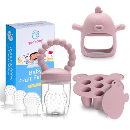 3-In-1 Baby Food & Fruit Feeder Set – Breastmilk Popsicle Mold with Freezer Tray, Teething Relief Toy, BPA Free Infant Silicone Feeding Combo, 3 Bonus Sizes (S/M/L) Sacs (Blush)