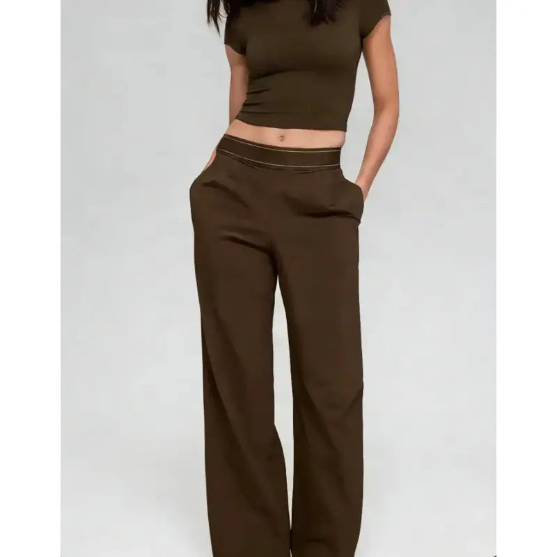 Women'S Elastic High-Waisted Wide Leg Pants - American Retro Loose Straight Lightweight Quick-Dry Breathable Casual Everyday Chic Bottoms