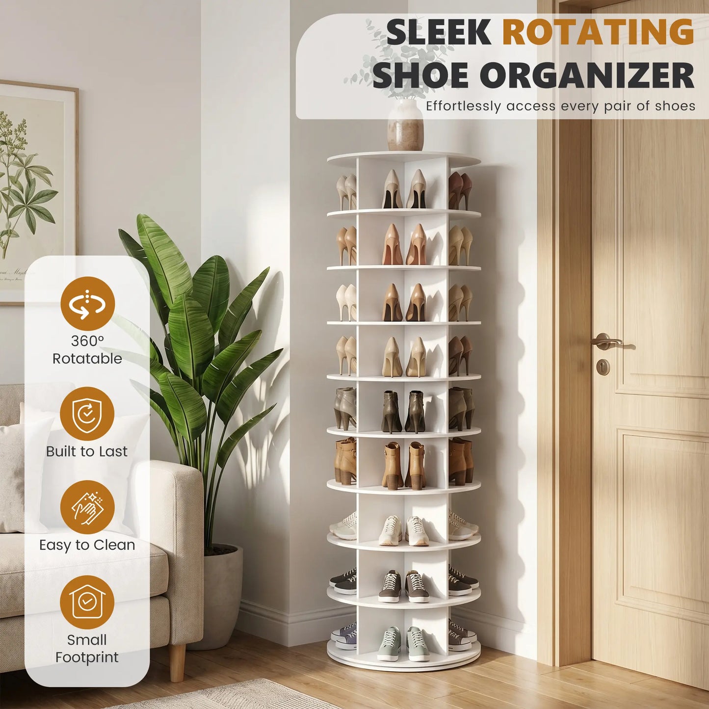 【Deals for You Days】Rotating Shoe Rack Tower, Spinning Shoe Display Lazy Susan, Revolving 360 Shoe Rack Storage round Carousel, Vertical Handbag Rotate Shoes Closet Organization