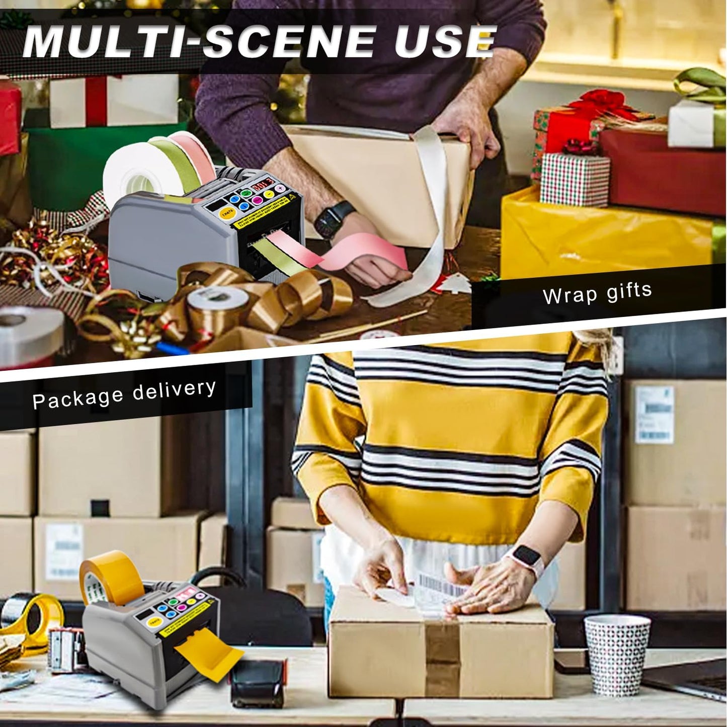 Ribbon Cutting Machine, Automatic Tape Dispenser Cutting 6-60Mm Width 999Mm Max Cutting Length, Electric Tape Cutting Machine for Office Shipping, Businesses, Home Use