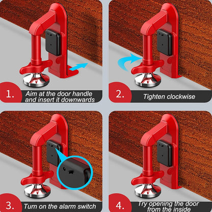 Security Door Jammer Door Stoppers, Portable Door Lock, Travel anti Theft Door Blocker, Apartment Safety Protection, Anti-Slip Door Lockdown Security Device for Home Bedroom Hotel Bar (Red)