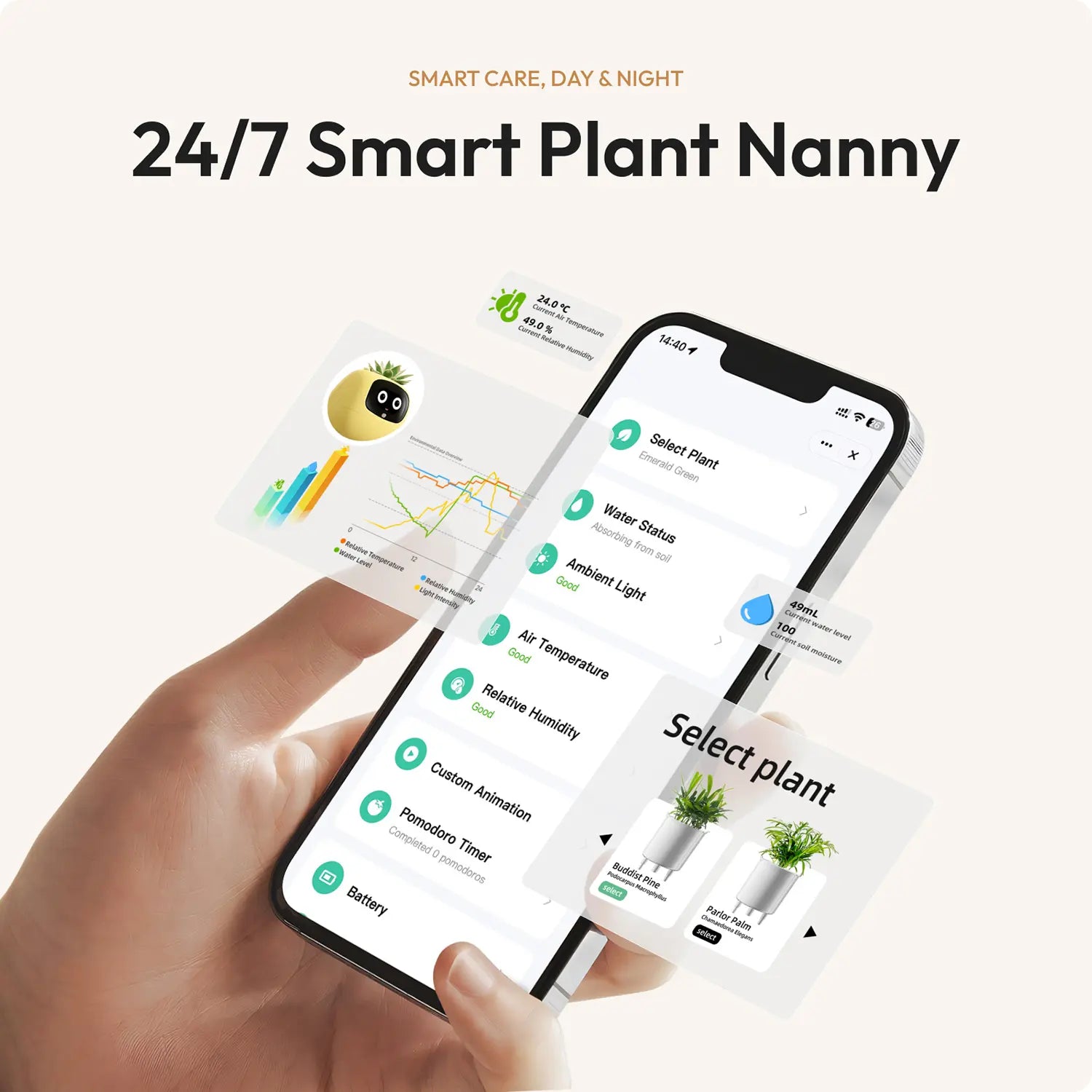 IVY Smart Indoor Plant Pot - Desktop Electronic Pet, Animated AI Flowerpot with Expression Interaction, Creative Science & Technology Toy for Plant Lovers, Indoor Plant Pots
