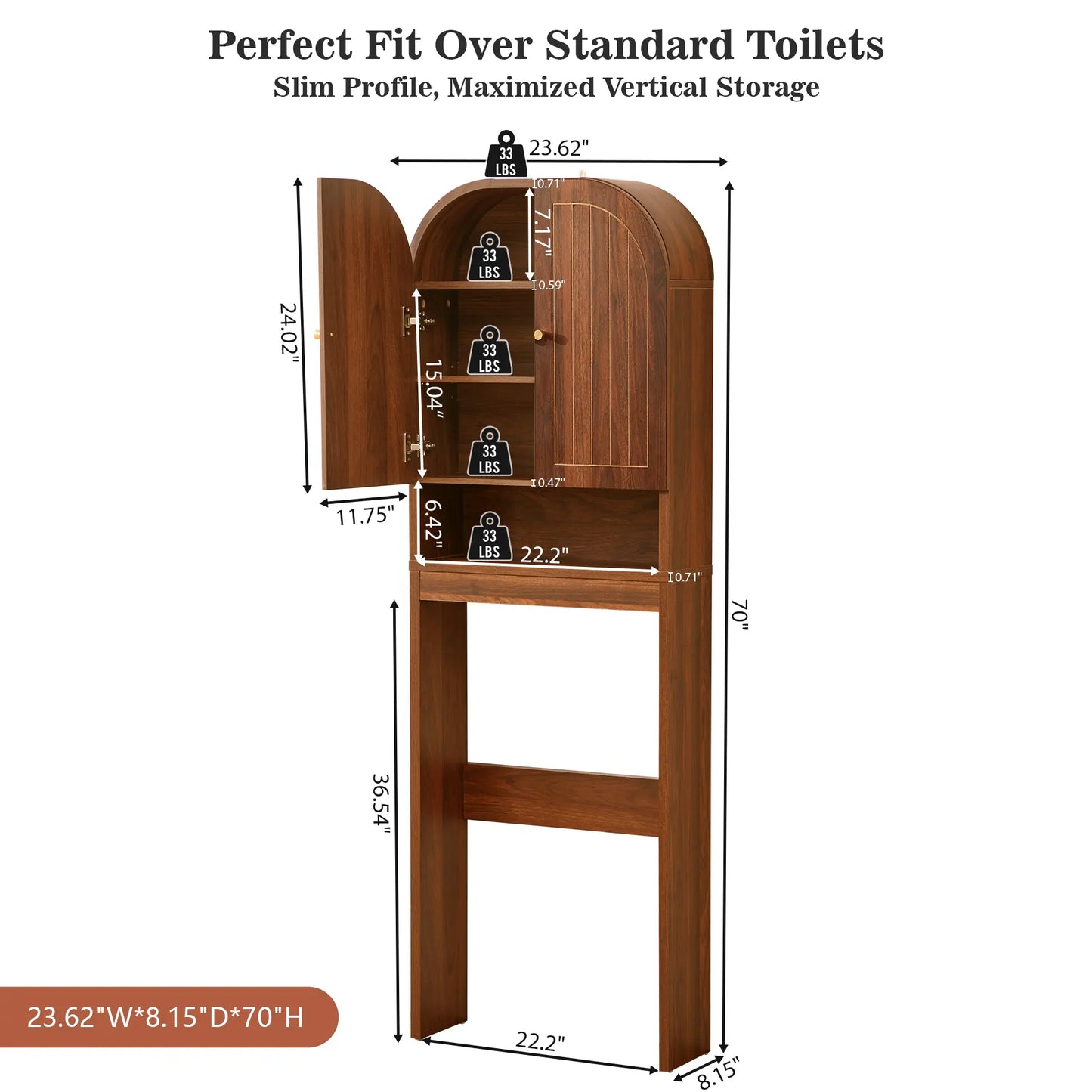 Giratree Arched over the Cabinet with Fluted Doors, 4 Tier Small Bathroom Shelf Organizer, Mid Century Modern Bathroom Cabinet with Adjustable Shelf, Slim Narrow Arch Toilet Rack