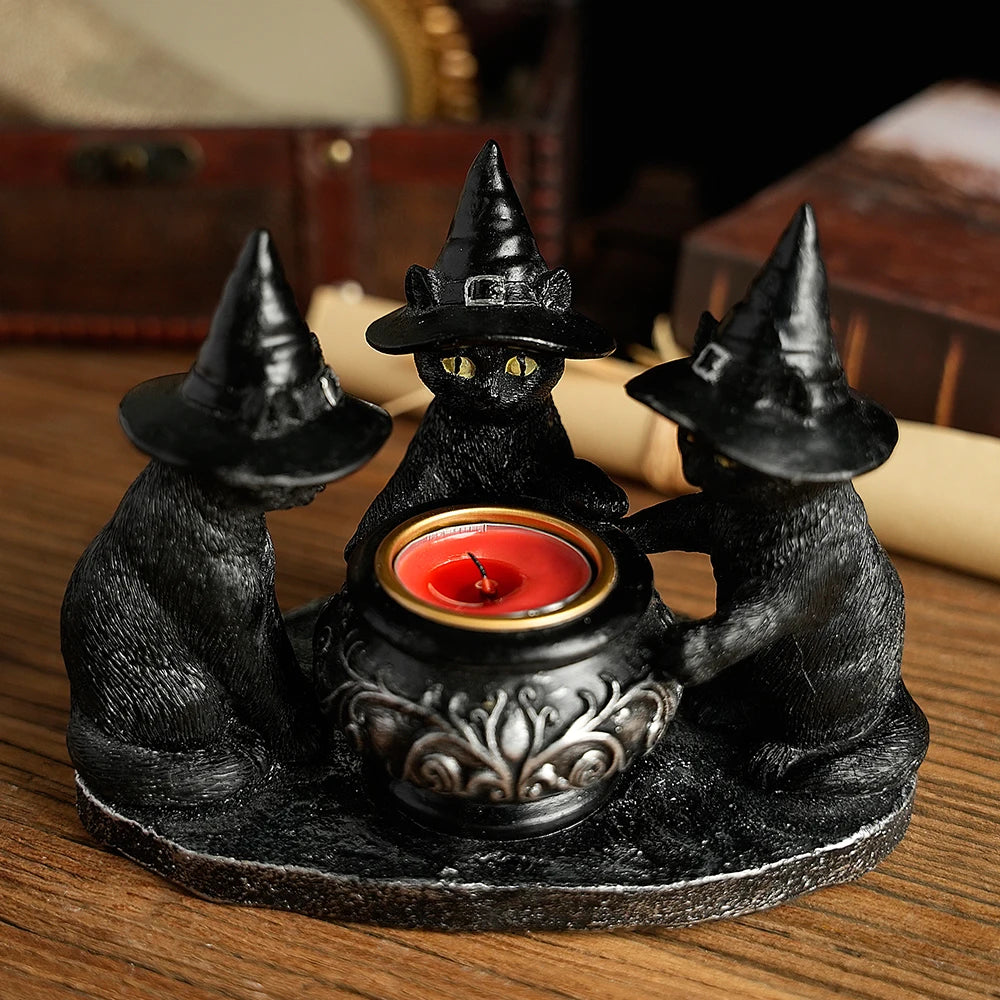 1 PC Halloween Decoration Witch Cat Candle Holder Resin Decoration Resin Crafts Holiday Decoration Home Decoration