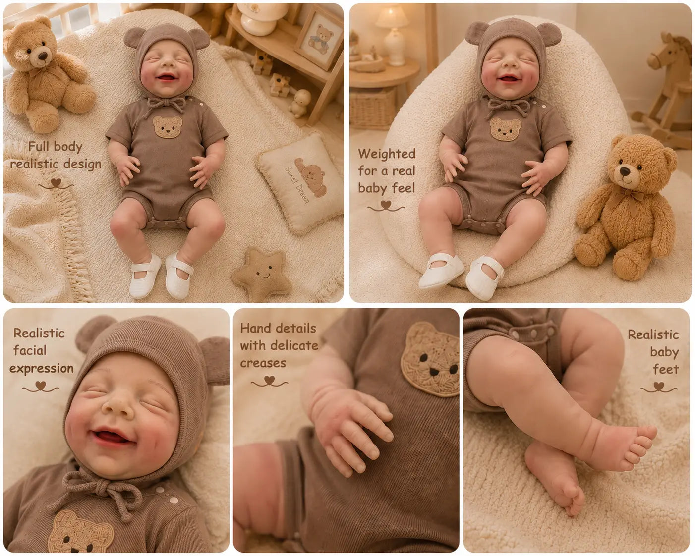 NO.5 17.72 Inch Baby Girl Doll，Silicone Doll，Reborn Doll，Washable Material，Can Be Cleaned with Water，Realistic Appearance，Suitable for Companionship and Role-Playing Toy Dolls