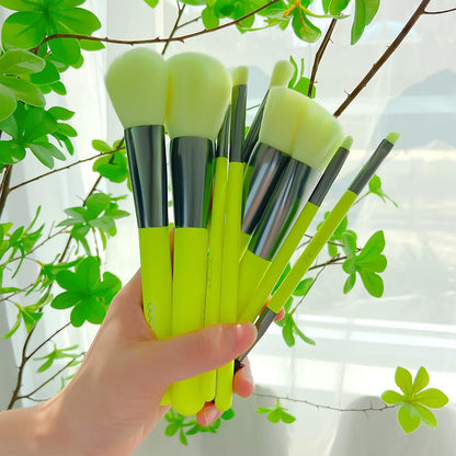 Makeup Brushes 10Pcs Makeup Brush Set Premium Synthetic Powder Kabuki Foundation Contour Blush Concealer Eye Shadow Blending Liner Make up Brush Kit - Neon Green