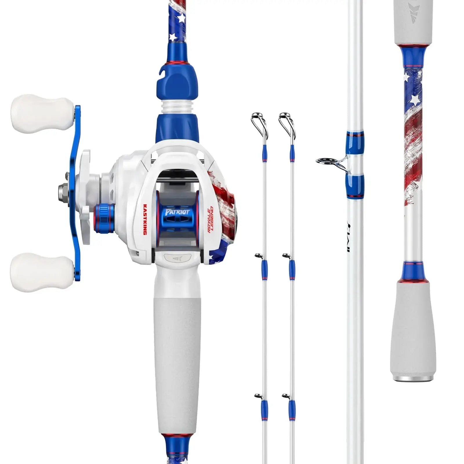 【Summer Wins】Kastking Patriot Fishing Combo - Special Edition Red White Blue Baitcaster Rod and Reel Combo | 9+1 Bearings Smooth Waterdrop Reel with Dual-Tip Rod