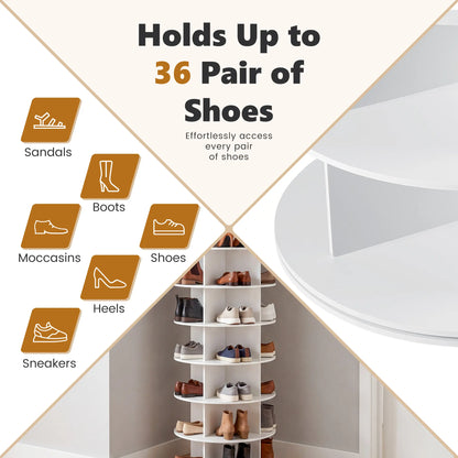 【Deals for You Days】Rotating Shoe Rack Tower, Spinning Shoe Display Lazy Susan, Revolving 360 Shoe Rack Storage round Carousel, Vertical Handbag Rotate Shoes Closet Organization