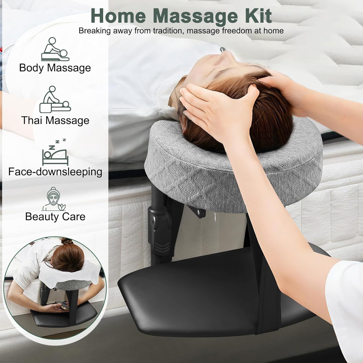 Massage Headrest for Bed, Adjustable Headrest Face Pillow Cradle & Face Cushion Support Bracket, Portable Massage Table Kit for Sleeping Mattress, Face down Pillow after Eye Surgery