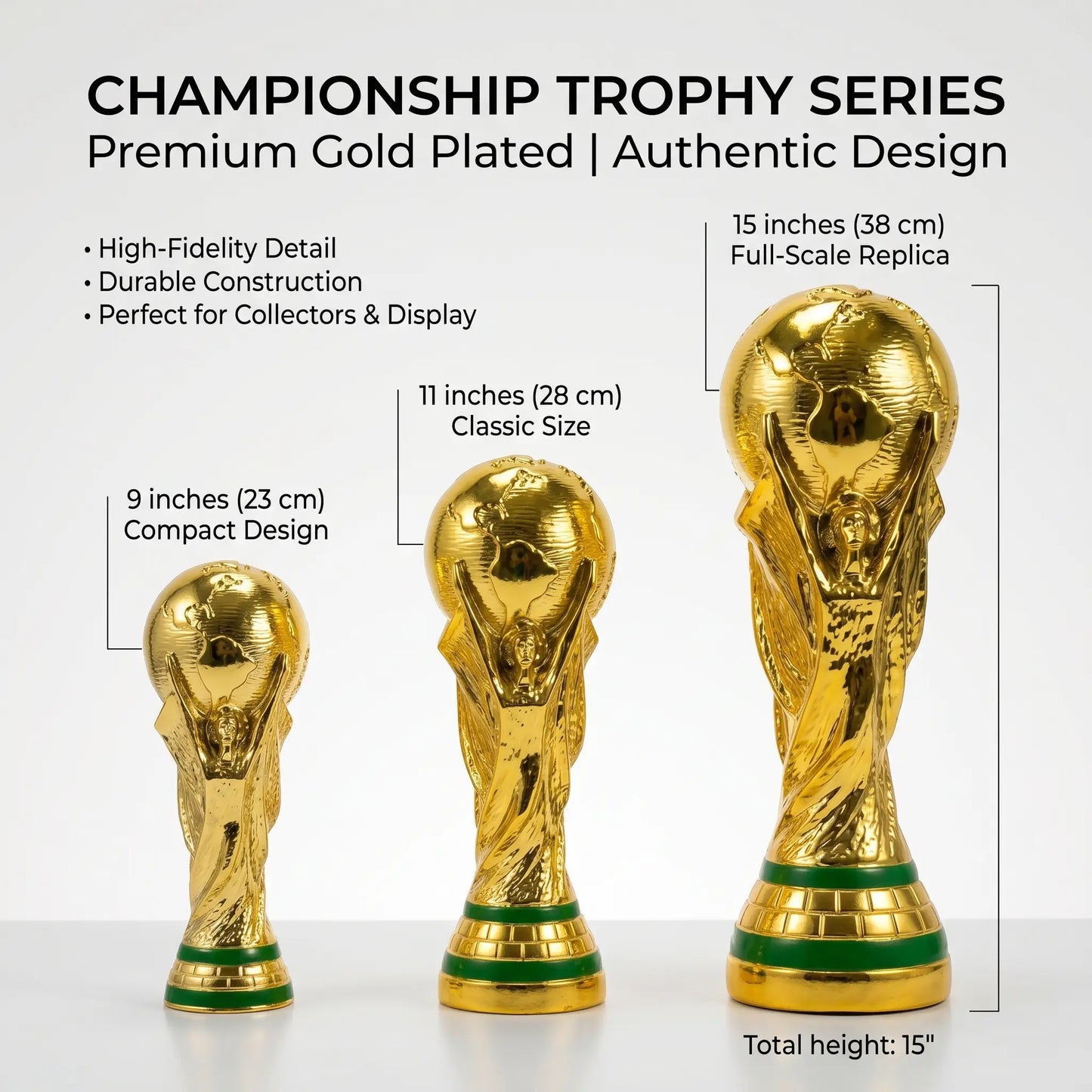 Premium Gold Trophy Collection – Luxury Championship Style Award Cup, Elegant Sports-Inspired Display Trophy for Competition, Celebration, Office Decor & Gift