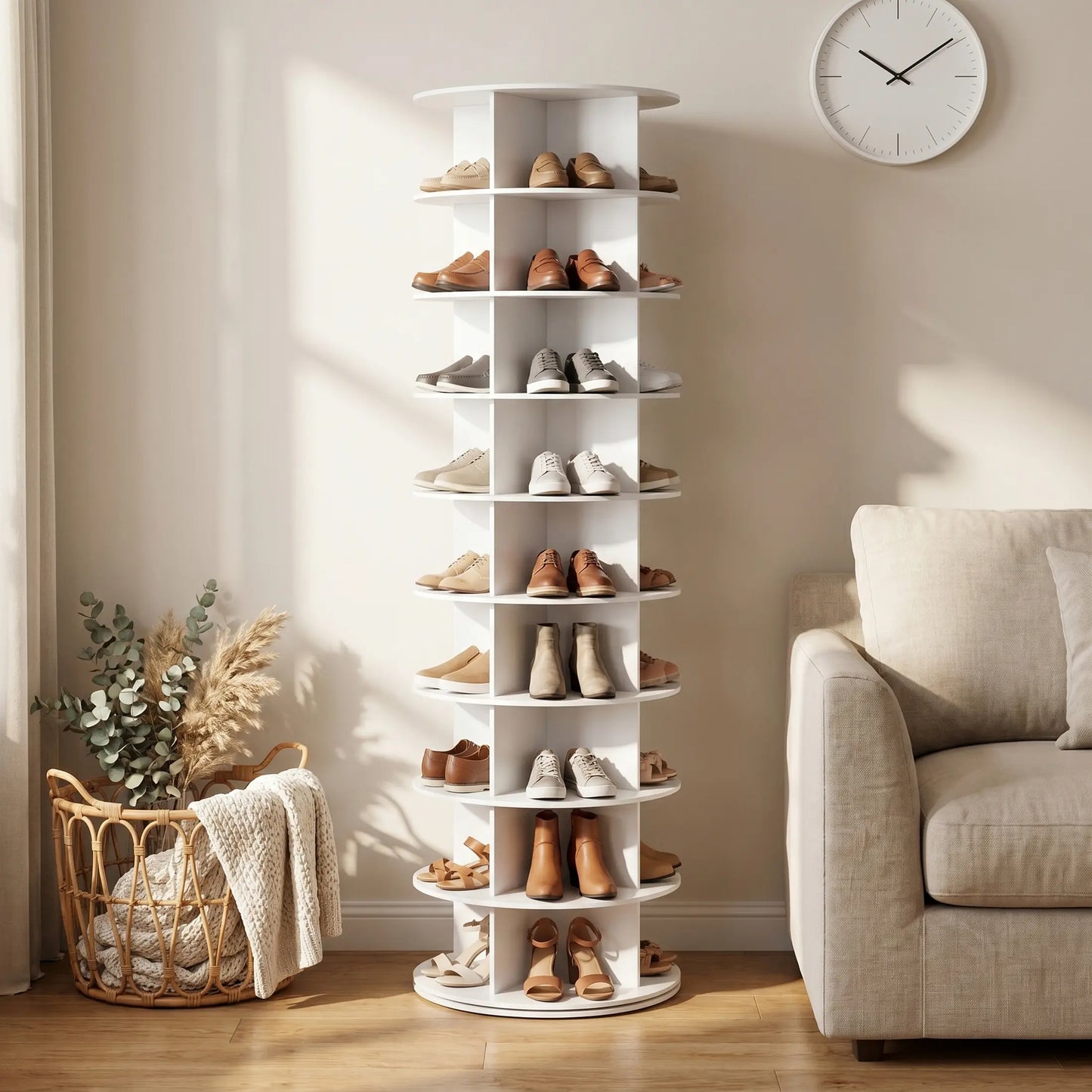 【Deals for You Days】Rotating Shoe Rack Tower, Spinning Shoe Display Lazy Susan, Revolving 360 Shoe Rack Storage round Carousel, Vertical Handbag Rotate Shoes Closet Organization