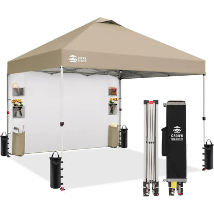 CROWN SHADES Canopy Tent 10X10 Pop up Canopy Outdoor Shade with Pockets Sidewall, Easy up Sun Shelter with One Person Set up Center Lock, Portable Instant Camping Beach Canopy Tents,Outdoorfurnitureset
