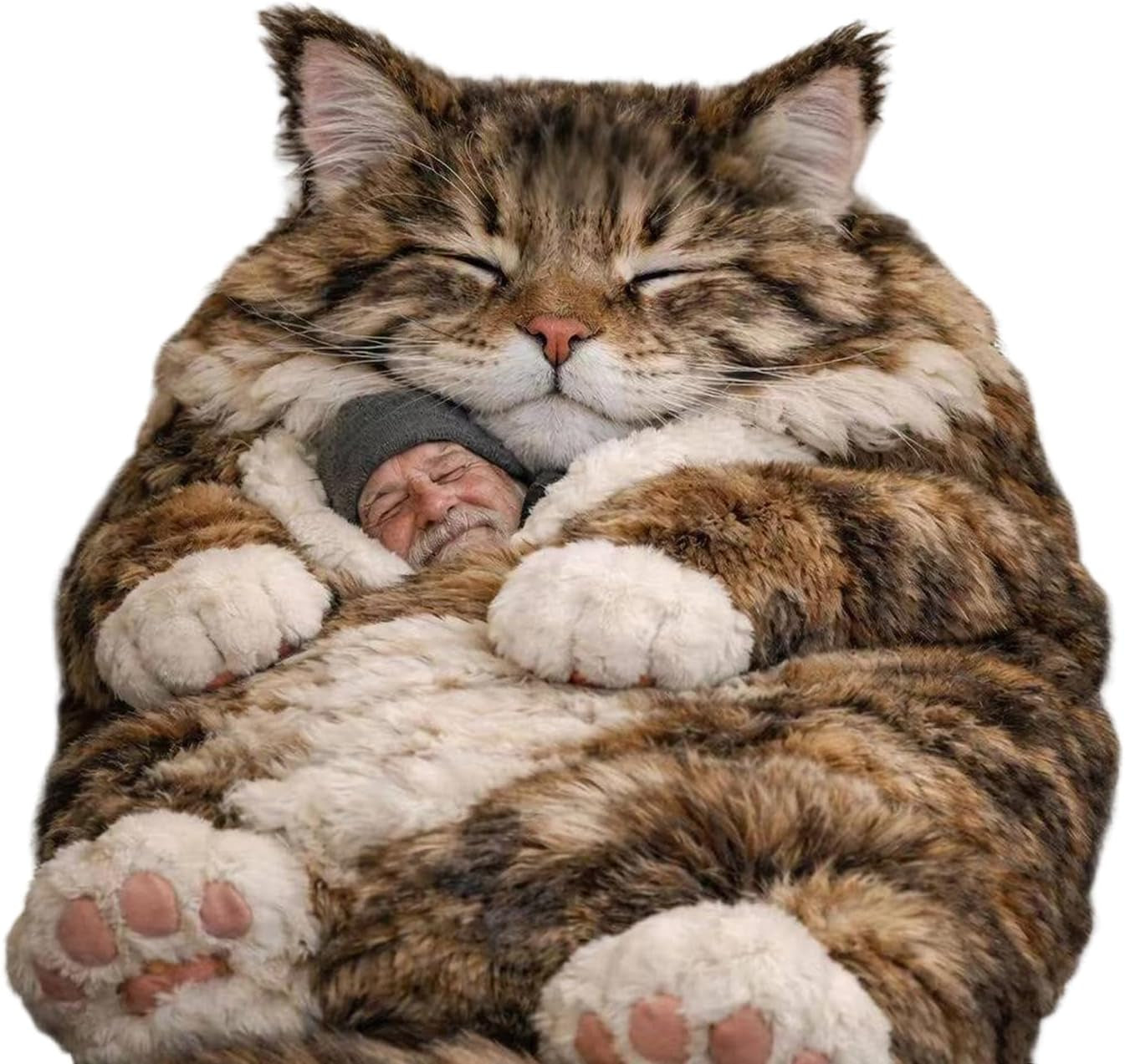 Giant Fluffy Cat Sleeping Bag for Adults - Soft Plush Cat Shaped Sleeping Bag for Human, Cozy & Warm Envelope Style Blanket Animal Shaped Sleep Bags for Home Camping Travel