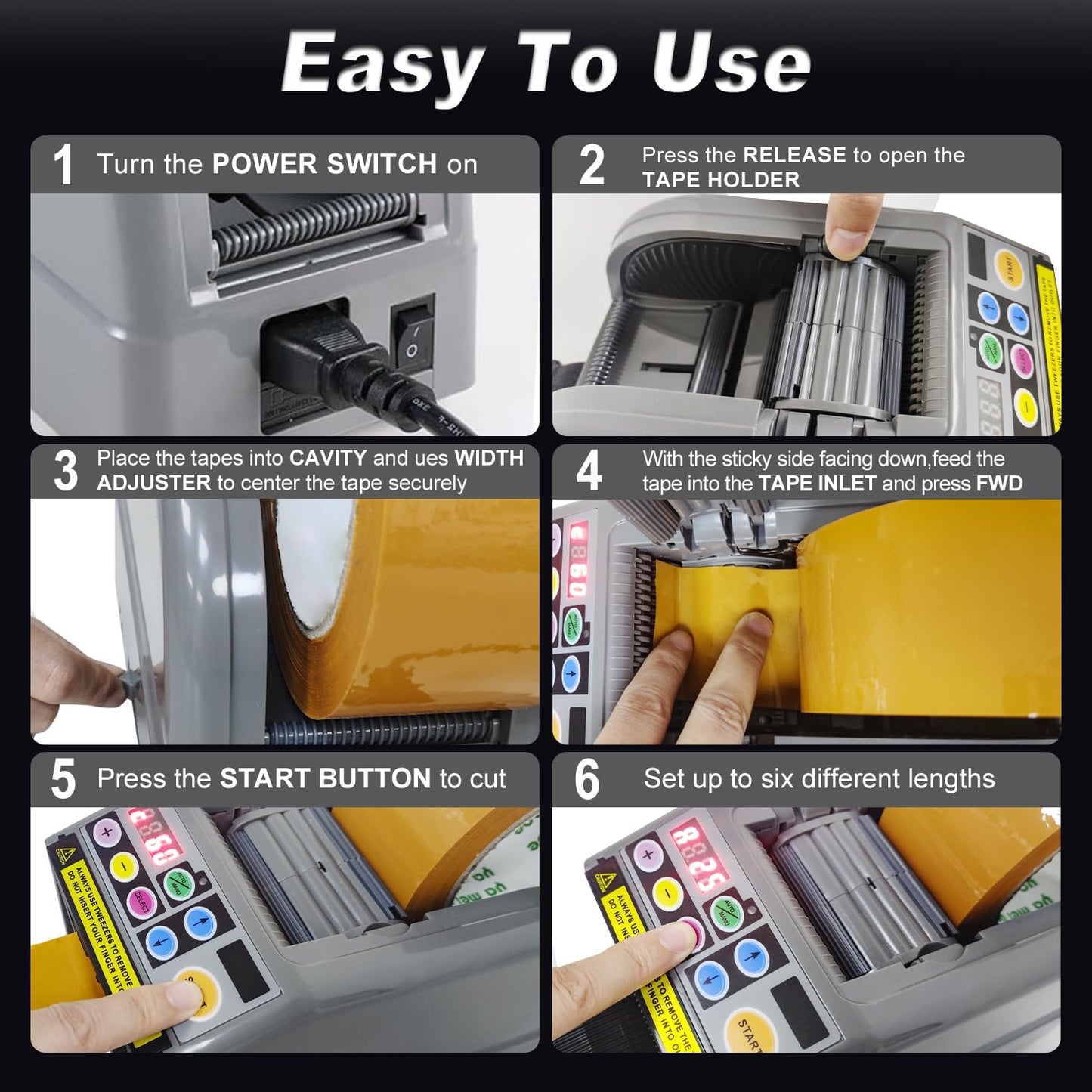 Ribbon Cutting Machine, Automatic Tape Dispenser Cutting 6-60Mm Width 999Mm Max Cutting Length, Electric Tape Cutting Machine for Office Shipping, Businesses, Home Use
