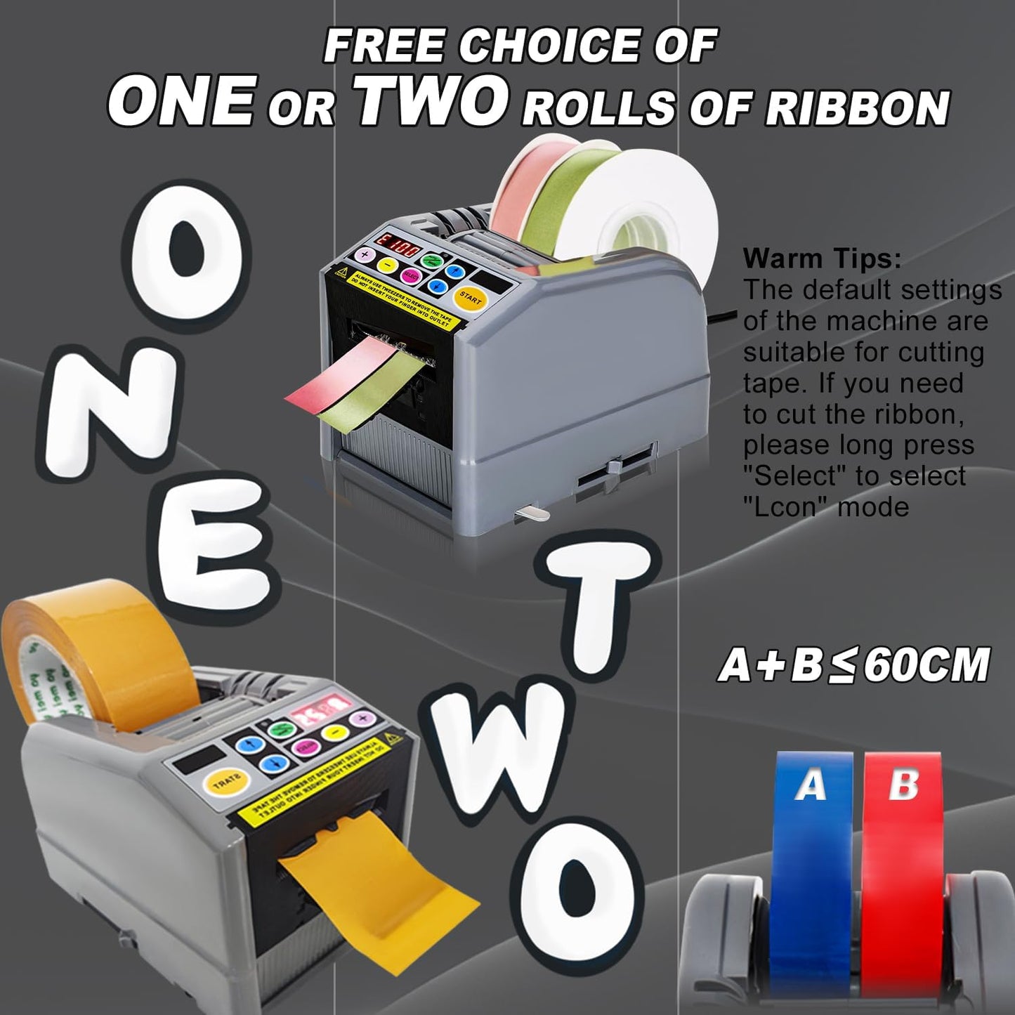 Ribbon Cutting Machine, Automatic Tape Dispenser Cutting 6-60Mm Width 999Mm Max Cutting Length, Electric Tape Cutting Machine for Office Shipping, Businesses, Home Use