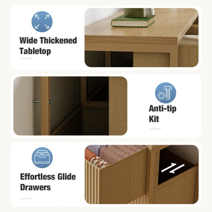 【Deals for You】9 Fabric Drawer Dresser for Bedroom, 57" Fluted Wooden Chest with Fabric Drawers, Modern Media Console & TV Stand for 35/45/55 Inch TV, Large Storage Organizer Cabinet with Reinforced Base