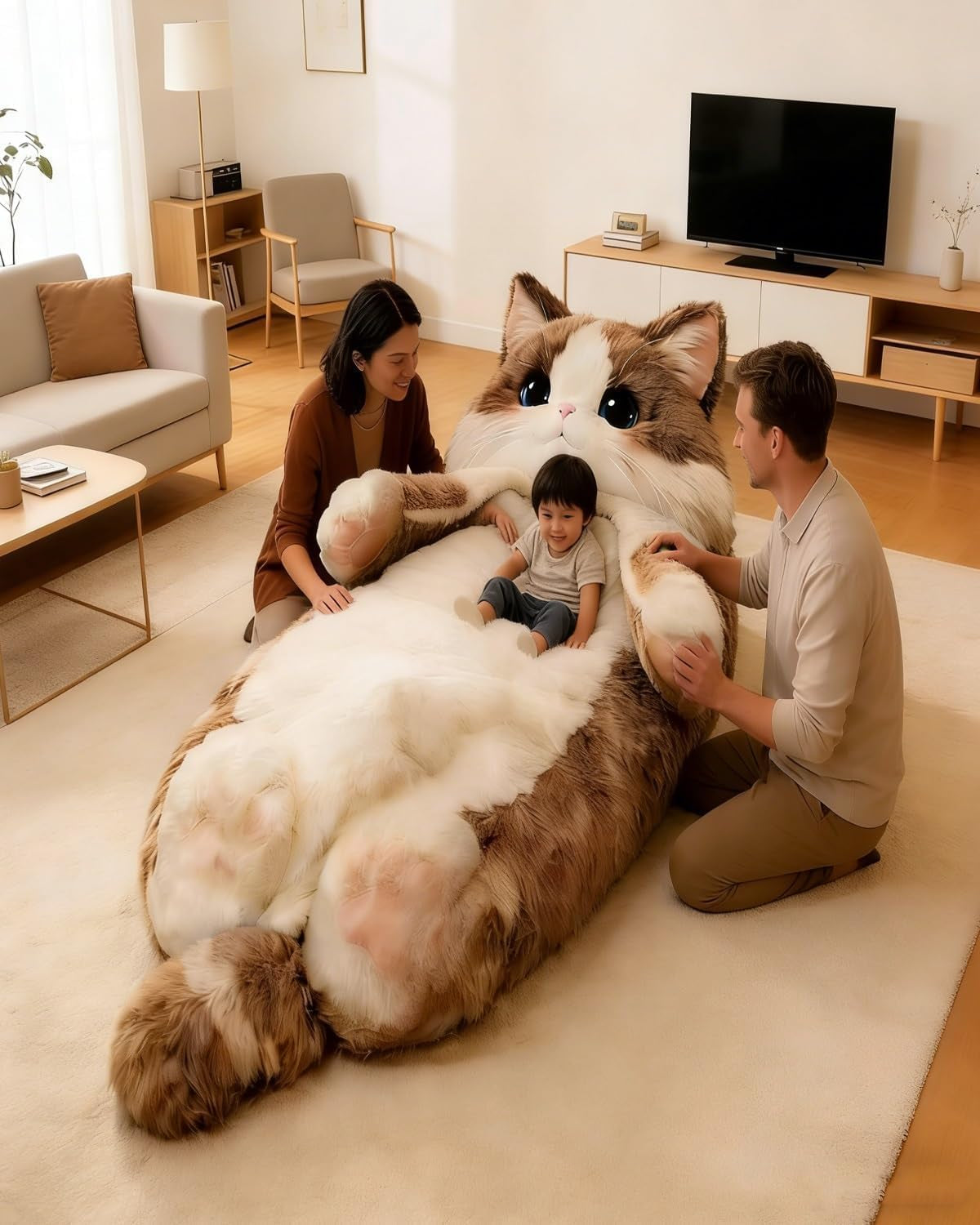 Giant Fluffy Cat Sleeping Bag for Adults - Soft Plush Cat Shaped Sleeping Bag for Human, Cozy & Warm Envelope Style Blanket Animal Shaped Sleep Bags for Home Camping Travel