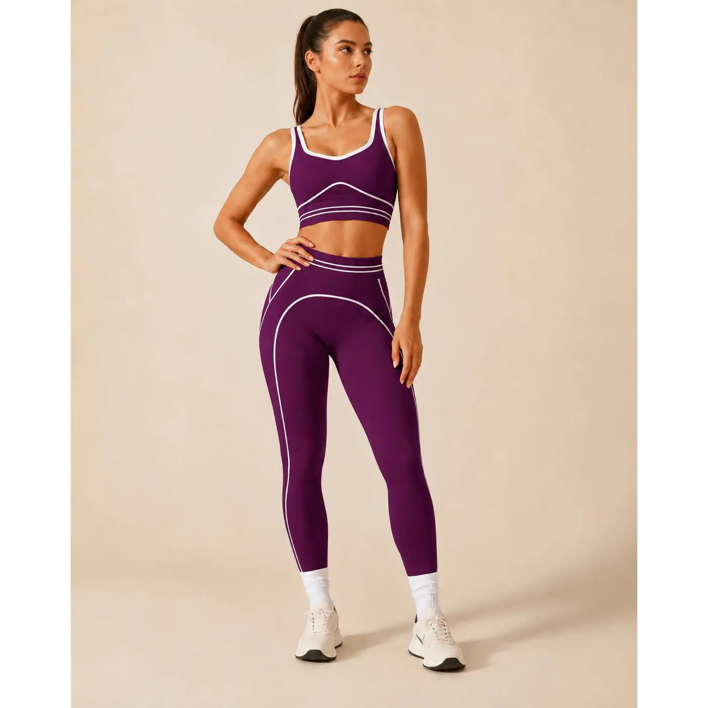 Women'S High-Waisted Athletic Yoga Pants Set - Fitness Outfits, Modern Sportswear, Butt-Lifting Tight-Fitting Gym Training, Outdoor Tennis Clothes