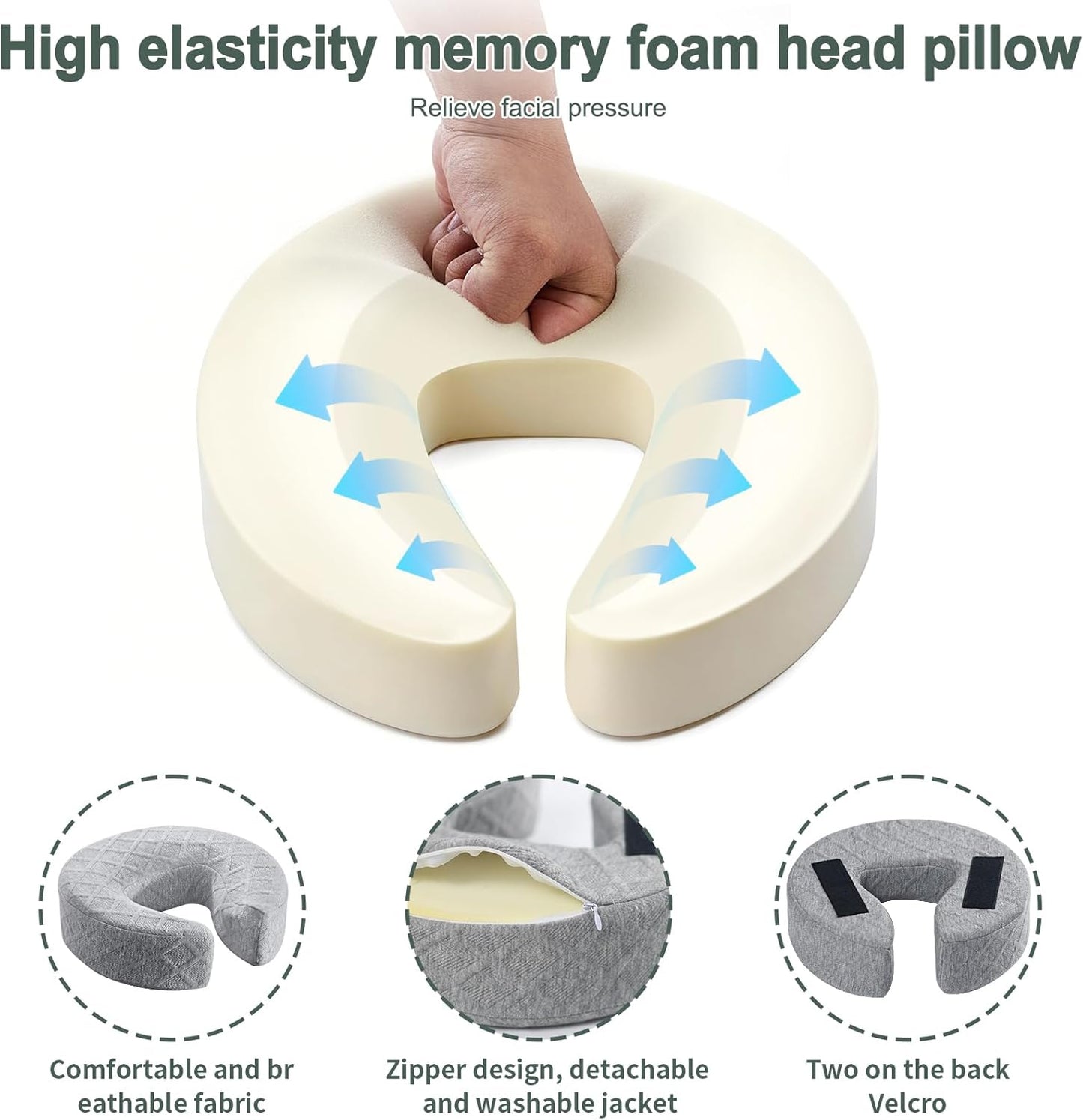 Massage Headrest for Bed, Adjustable Headrest Face Pillow Cradle & Face Cushion Support Bracket, Portable Massage Table Kit for Sleeping Mattress, Face down Pillow after Eye Surgery