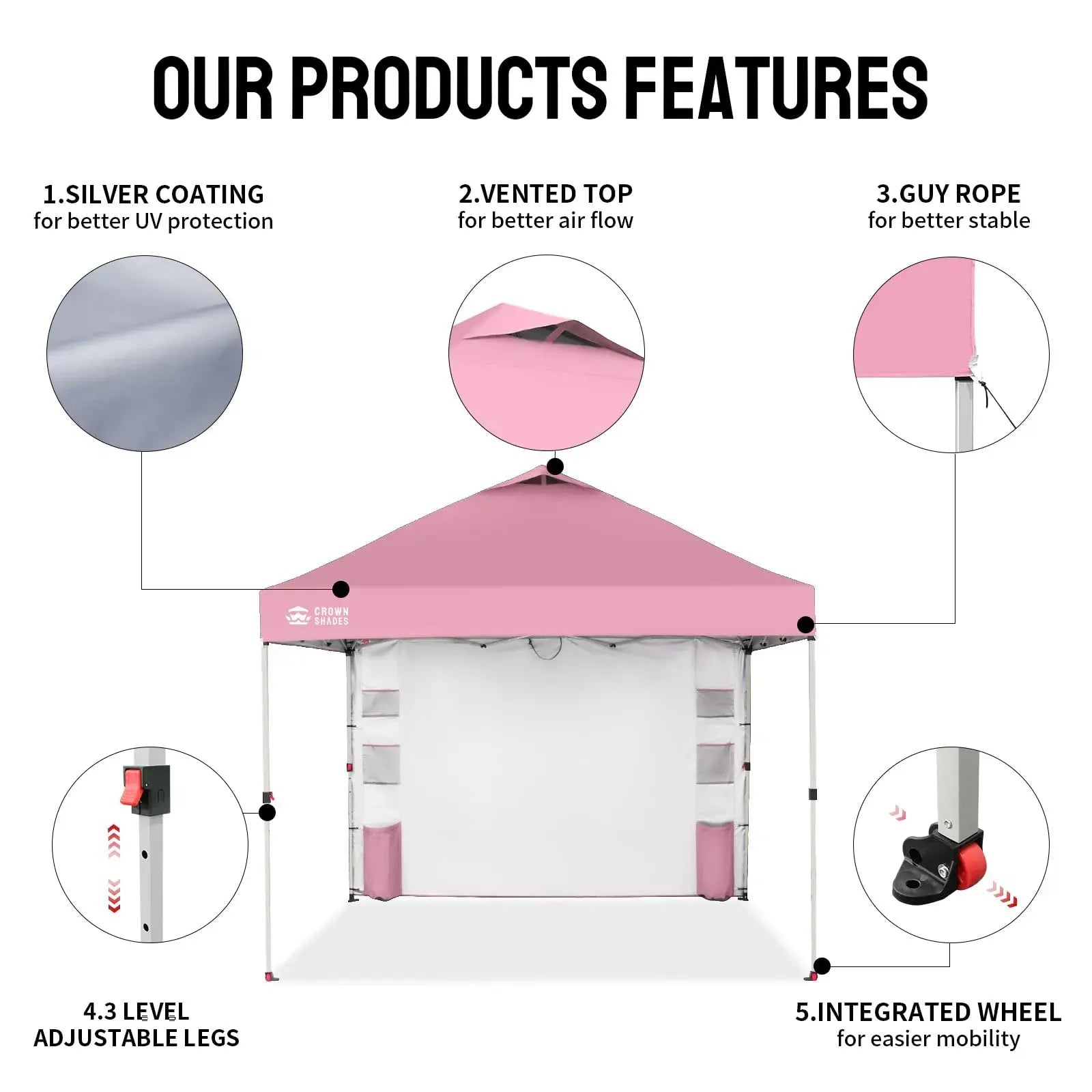 CROWN SHADES Canopy Tent 10X10 Pop up Canopy Outdoor Shade with Pockets Sidewall, Easy up Sun Shelter with One Person Set up Center Lock, Portable Instant Camping Beach Canopy Tents,Outdoorfurnitureset