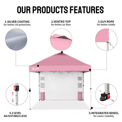 CROWN SHADES Canopy Tent 10X10 Pop up Canopy Outdoor Shade with Pockets Sidewall, Easy up Sun Shelter with One Person Set up Center Lock, Portable Instant Camping Beach Canopy Tents,Outdoorfurnitureset