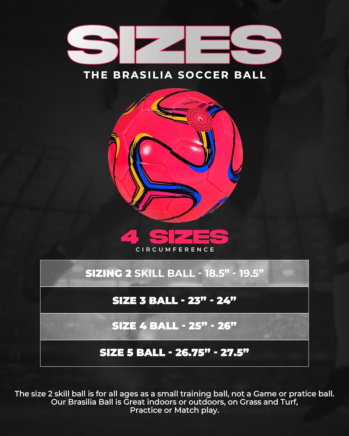Brasilia Soccer Ball – Professional Training Soccer Ball for Grass Fields – Durable TPU Machine Stitched Soccer Balls – Sizes 2, 3, 4 & 5 – Outdoor Practice & Match Play