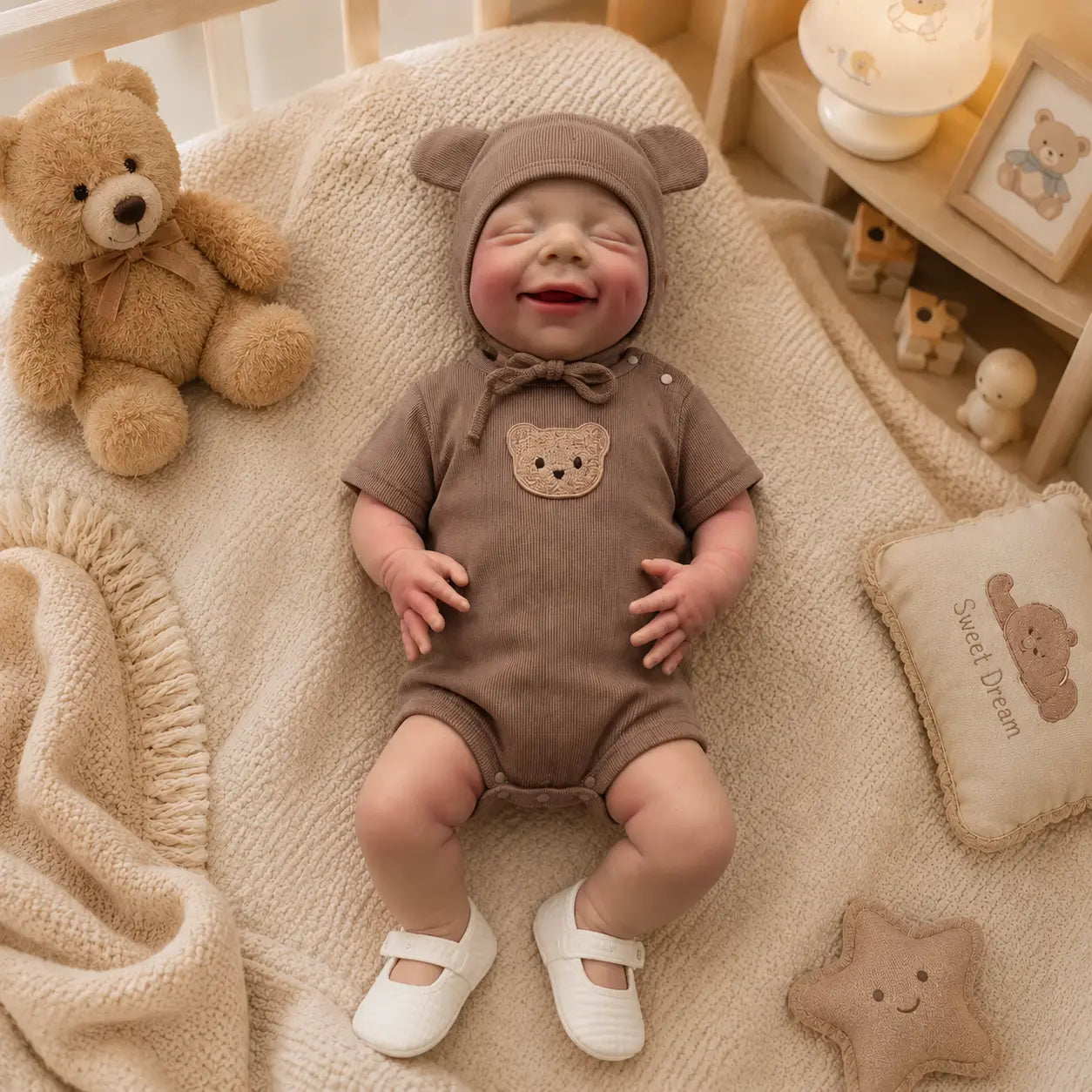 NO.5 17.72 Inch Baby Girl Doll，Silicone Doll，Reborn Doll，Washable Material，Can Be Cleaned with Water，Realistic Appearance，Suitable for Companionship and Role-Playing Toy Dolls