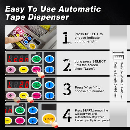 Ribbon Cutting Machine, Automatic Tape Dispenser Cutting 6-60Mm Width 999Mm Max Cutting Length, Electric Tape Cutting Machine for Office Shipping, Businesses, Home Use